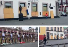 Blindan edificios y comercios en el centro previo a marcha feminista