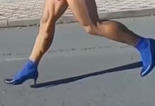 Hombre corre hacia atrás con tacones y bate récord mundial (VIDEO)